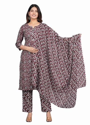 Ambararambh Women's 3Pcs Suit Set – Elegant Kurta with Round Neck, 3/4 Sleeves, Matching Bottom & Dupatta –Ethnic Wear (Multicolor, XL)