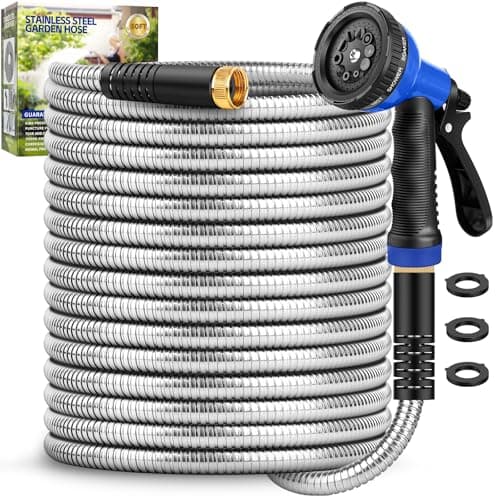 Stainless Steel 50′ Garden Hose w/ Nozzle Just $22.49 Shipped for Prime Members