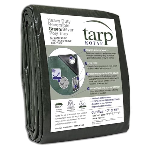 Kotap 10 x 12 Ft. Heavy-Duty P...reen-Silver, 1-Pack (TGS-1012)