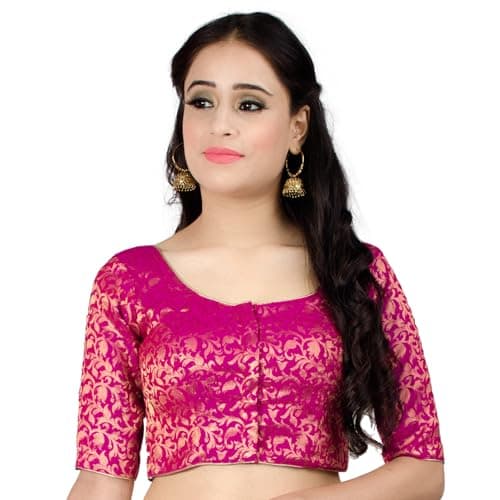 Chandrakala Banarasi Blouses for Women Sarees,Readymade, Magenta,Large (B214MAG4)