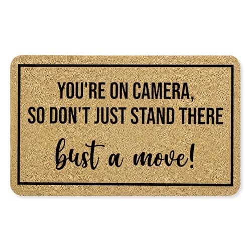 WOTYPU Funny Door Mat, Funny Camera Welcome Mats for Front Door, You're On Camera So Don't Just Stand There Bust A Move Doormat Outdoor Indoor Entrance Entryway, 17X30 Inches