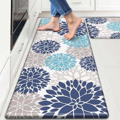 [Prime] 2-Piece 17.3"×30"+17.3"×47" StepLively Cushioned Anti Fatigue Waterproof Kitchen Mat Set (White/Blue) $15.39 + Free Shipping