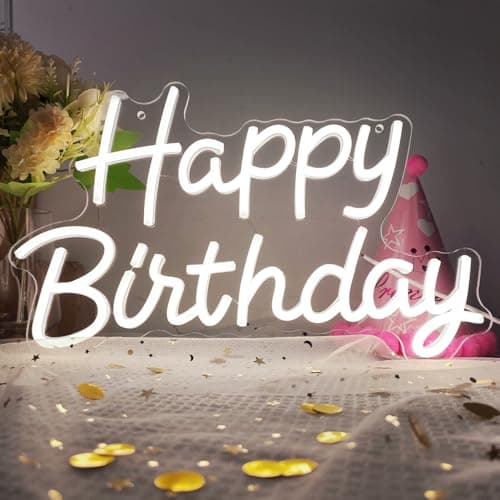 Happy Birthday Neon Sign with Dimmable, 15.5x9.7 Inch Happy Birthday LED Neon Light for Wall Decor, LED Up Light with USB Powered for All Birthday Party Decoration, Backdrop Wall (White)