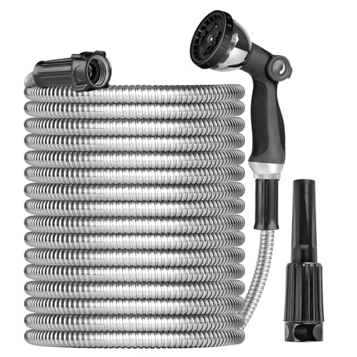 Ainpota Metal Garden Hose Water Hose 100ft Heavy Duty Stainless Steel Water Pipe with Sprayer & Nozzle Flexible Lightweight Hose No Kink Pet Proof Hose for Yard $37.99
