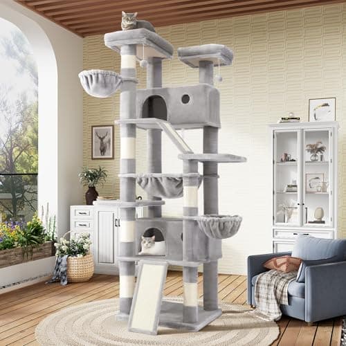 SHA CERLIN 81in Multi-Level Ta...Posts/Pet House/Wide Base/Grey