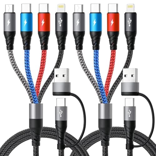Dual Type-C 4 in 2 Multi Charging Cable,[2Pack 6Ft] Multiple Charger Cord