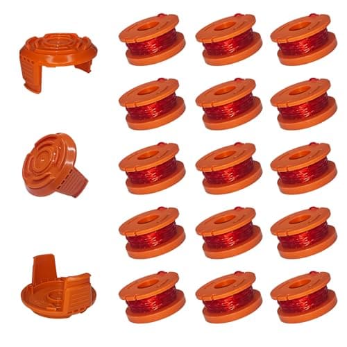A ANLEOLIFE 18 Pack WA0010 Weed Eater Line Spool for Worx String Trimmers, 10ft 0.065" Auto-Feed Replacement Spools(15 Spools + 3 Cap)