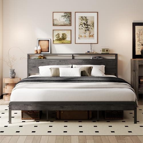 LIKIMIO California King Bed Fr...x Spring Needed, Charcoal Grey