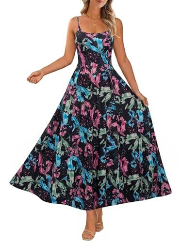Dofysoffy Women Summer Dresses 2026 Fit and Flare Adjustable Straps Casual Wedding Guest Midi Sundress Black