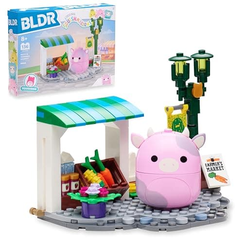 BLDR Squishmallows Patty's Farmers Market Building Set - Patty the Pink Cow Buildable Figure - Squishmallows Fans 8+, 0046