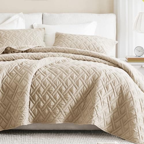 Comfort Spaces King Quilt Set ... Kienna, Taupe Diamond 3 Piece