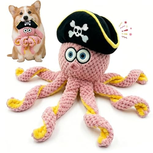 Squeaky Plush Dog Toy, Tough Durable Pirate Octopus Dog Chew Toys for Small Medium Large Breed, Stuffed Interactive Dog Toy for Teeth Cleaning and to Keep Them Busy