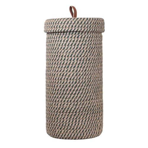 Toilet Paper Holder, Boho Decor Toilet Paper Storage Stand for Bathroom,Cotton Handmade Woven Paper Basket for Mega Roll,3 Rolls of Toilet Tissue Storage, Santa Green&Jute