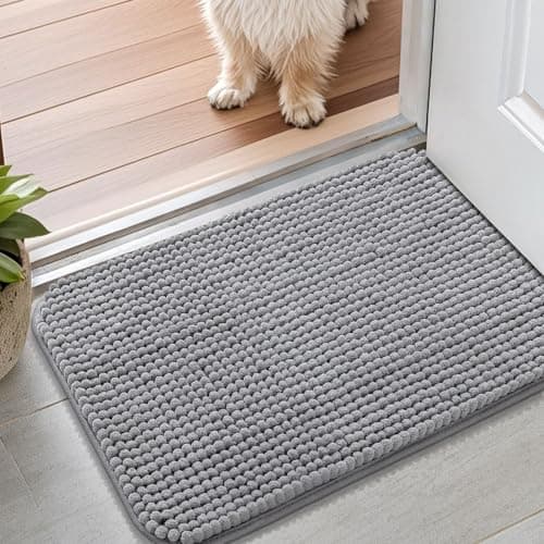 Smiry Dog Door Mat for Muddy Paws 24x16, Low-Profile Doormats, Absorbent Dirt Trapper Non-Slip Washable Front Door Rug for Entryway Indoor, Grey