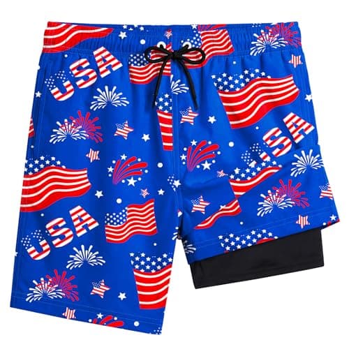 Boys 4Th Of July Swim Trunks Patriotic Swim Shorts Boy Size 8 American Flag Boys Swimsuit Boxer Brief Board Shorts Independence Day Swimwear Boy Swimming Trunk Compression Anti Chafe Swim Trunk