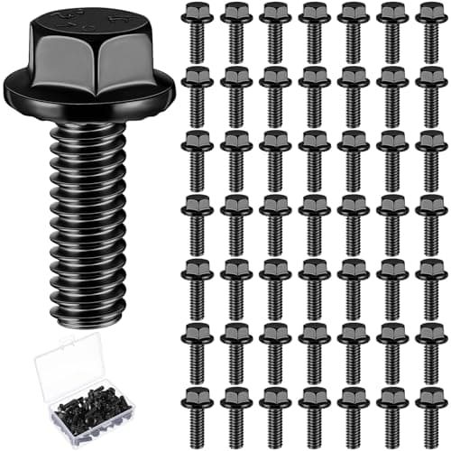 Zonon 50 Pcs 1/4-20 x 3/4 Inch Flanged Stainless Steel Bolts, 304 Flange Hex Head Bolts, Hexagon Screws with Reinforced Box, Fully Threaded, for Industrial, Marine Applications(Black)