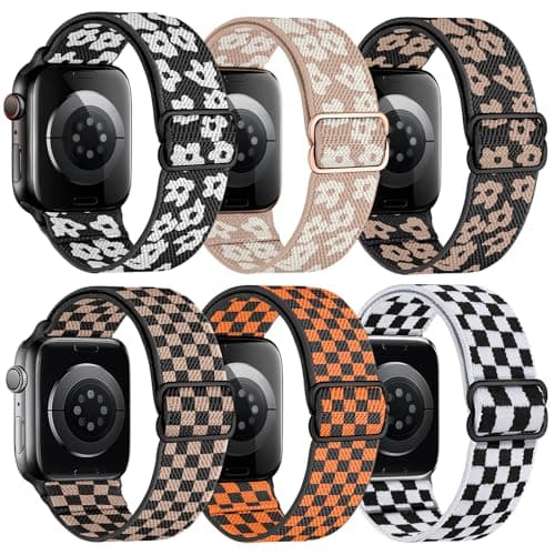 MITEV 6 Pack Stretchy Solo Loop Compatible with Apple Watch Band 38mm 40mm 41mm 42mm 44mm 46mm 45mm 49mm Women,Soft Nylon Elastic Braided Strap Wristband for iWatch Series 11 10 9 8 7 6 5 4 3 Ultra/SE