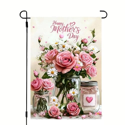 Happy Mother's Day Flowers Garden Flag 12x18 Double Sided, Small Burlap Farmhouse Rustic Floral Garden Flags Mothers Day Decoration Outdoor Yard Lawn Porch Flags for Outside Décor