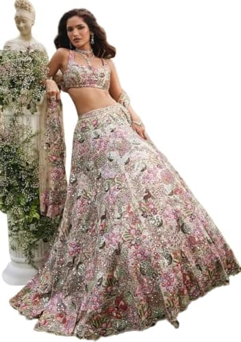 Indya Multicolor embroidered Georgette Lehenga Set With Dupatta – Embroidered for Festive | Indian Ethnic Wear