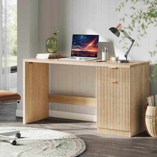 IDEALHOUSE Fluted Executive De...Studying, Writing, Natural Oak