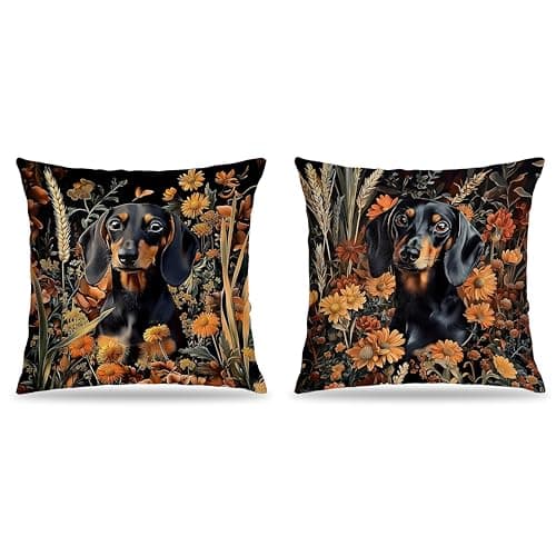 FITIE William Morris Inspired-Vintage Floral Dachshund Pillow Covers 18x18 Set of 2, Dachshund Lover Gifts,Cottagecore Botanical Weiner Dog Doxie Decorative Pillow Covers for Home Living Room Bedroom