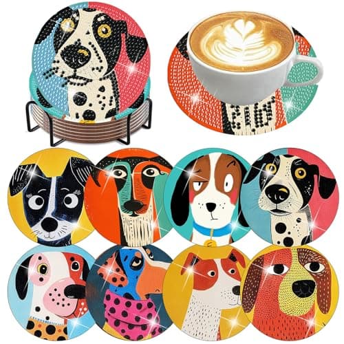 Benjenes 8 PCS Diamond Art Coasters Kits Dog Diamond Painting Coaster