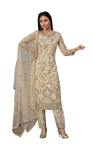 FABMIAMI India/Pakistani Butterfly Net with chinon digital dupatta heavy embroidery work Salwar kameez for women-4925