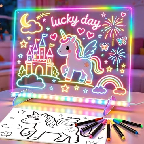 Cosmody LED Drawing Board for Kids, 16" LED Note Board with Color, 13 Glowing Effects and 4 Brightness Levels, Light Up Drawing Pad with 7 Markers&Tracing Paper, Birthday Gifts for Kids Age 4+