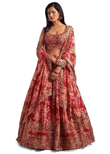 Chitram Women's Ready to Wear Indian Lehenga Choli Set | Embroidered Bridal Wedding Outfit with Dupatta | Traditional Ethnic Wear for Party & Festival