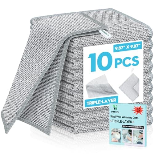 VMKBL 10 Pcs New Upgraded 3 Layers Non Scratch Wire Dishcloth, Multipurpose Wire Steel Wool Scrubber, Wet & Dry for Cookware, Sinks, Dishes, Stoves & Fireplaces 9.87“ x 9.87”