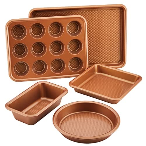 Ayesha Curry Kitchenware Nonst...fin Cake Pans, 5-Piece, Copper