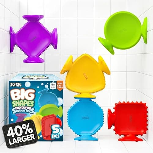 BUNMO Baby Bath Toys 5 Pack - Big Shapes Textured Suction Baby Bath Essentials - Extra Large Silicone Bathtub Toy, BPA-Free Suction Cup Toy, Bath Toys for Kids Ages 1+