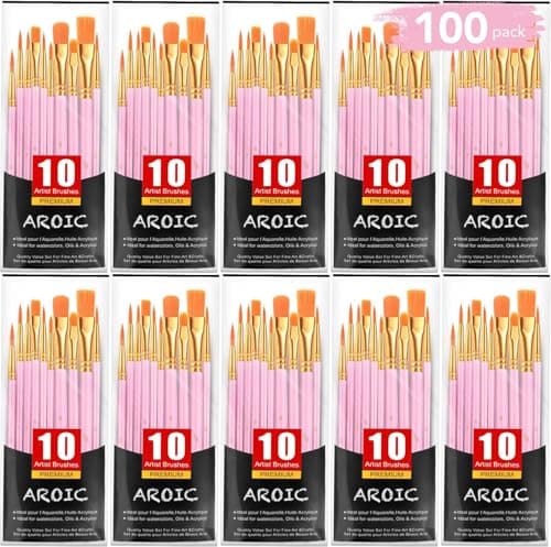 AROIC Painting Brushes Set, 10 Packs /100 Pieces, Nylon Brush Head