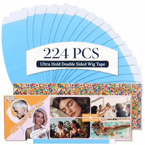 MUSDOOU 224pcs Wig Tape Double Sided Ultra Hold, Waterproof Lace Front Tape for Wigs, Strong Hold Adhesive Tape for Lace Wigs, Toupee & Hair Extensions, Blue Wig Tape Strips Easy to Apply & Remove