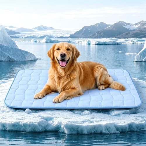 JOLLYVOGUE Cooling Mat for Dogs, 44" x 32" - X-Large Dog Cooling Pad, Wavy Quilted Kennels Bed with Non-Slip Base, Machine Washable Indoor Outdoor Summer Sleeping Dog Mat, Blue