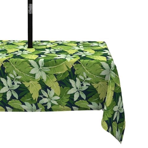 LVTXIII Outdoor Rectangle Tablecloths, Decorative Fade Resistant Table Covers with Umbrella Hole and Zipper for Pinic Tables Use, 60x84 Inch, Jungle Leaves