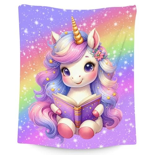 AIOMXZZ Girls Blanket, Unicorn Gifts for Kids Adults, 60"x80" Cute Rainbow Large Throws for Bedding Room