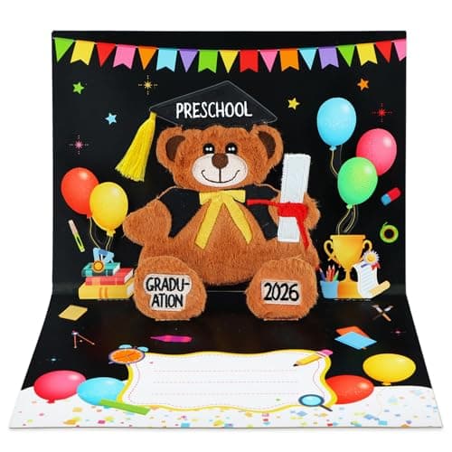 D4DREAM Preschool Graduation Pop Up Card - 2026 Black Teddy Bear Grad Card Preschool Graduation Gifts for Kids Son Daughter with Envelope