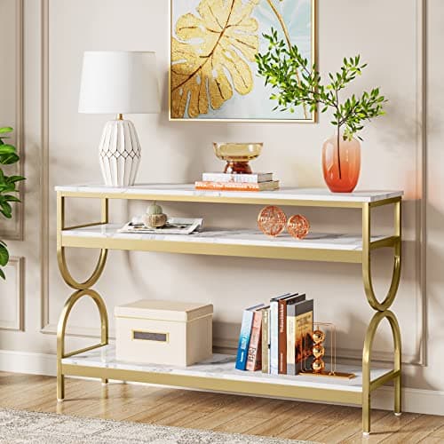 Tribesigns 3-Tier Console Tabl...ng Room Entryway, White & Gold