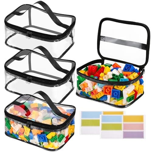 4 Packs Clear Toy Storage Bags, PVC Waterproof Toy Organizer with Zip Reusable Bags for Building Blocks, Board Game, Puzzles, Kids Books, Stationery