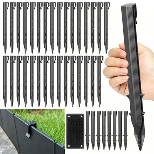 Ruppence Garden Stakes, Landscape Edging Stakes, Thickened Heavy Duty Plastic Ground Stakes with Non-Slip Design, for Yard Fencing, Lawn Edging, Camping Tents, Black, 20 Pack