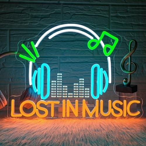 Looklight Live Music Neon Sign Lost in Music Neon Signs for Wall Decor Led Lights for Studio Disco Party Karaoke Bar Club Pub Rock and Roll Bedroom Decorations Gifts