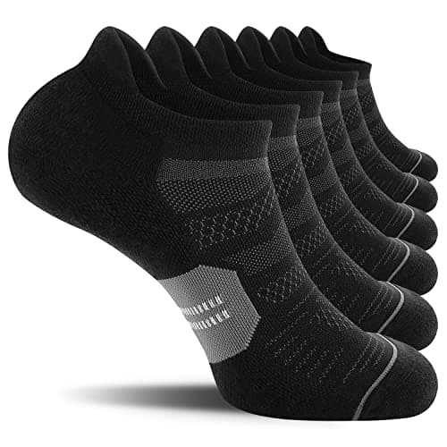 CS CELERSPORT Running Ankle Socks with Cushion, Low Cut Athletic Tab Socks for Men and Women 6 Pack, Black + Grey, Large