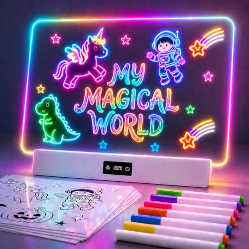 TAEMVV 16 Inch LED Drawing Board for Kids with Display, Rechargeable Light Up LCD Writing Tablet with 15H Battery & Stand, 8 Colors 3 Dynamic Modes Glow Light Board for Toy Birthday Gifts