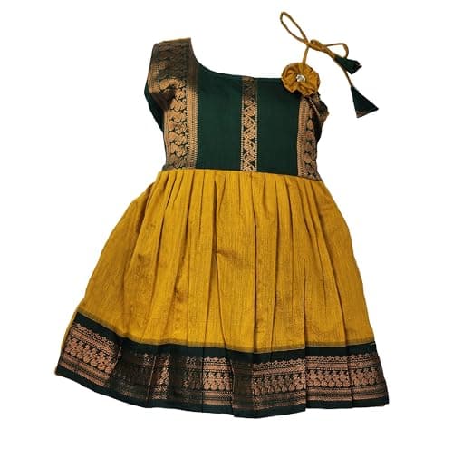 AMBA COLLECTION BOUTIQUE Girl's Traditional Ethnic Wear Kalyani Cotton Flower Knot Frock