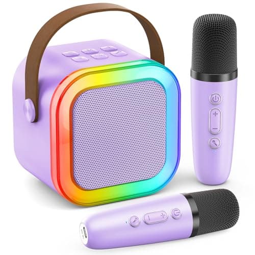 Mini Karaoke Machine, 2026 TOP Birthday Gifts for Girls Boys 3,4,5,6,7,8+Year Old Toddler Toys, Portable Bluetooth Speaker with 2 Wireless Karaoke Microphones Player (Purple)