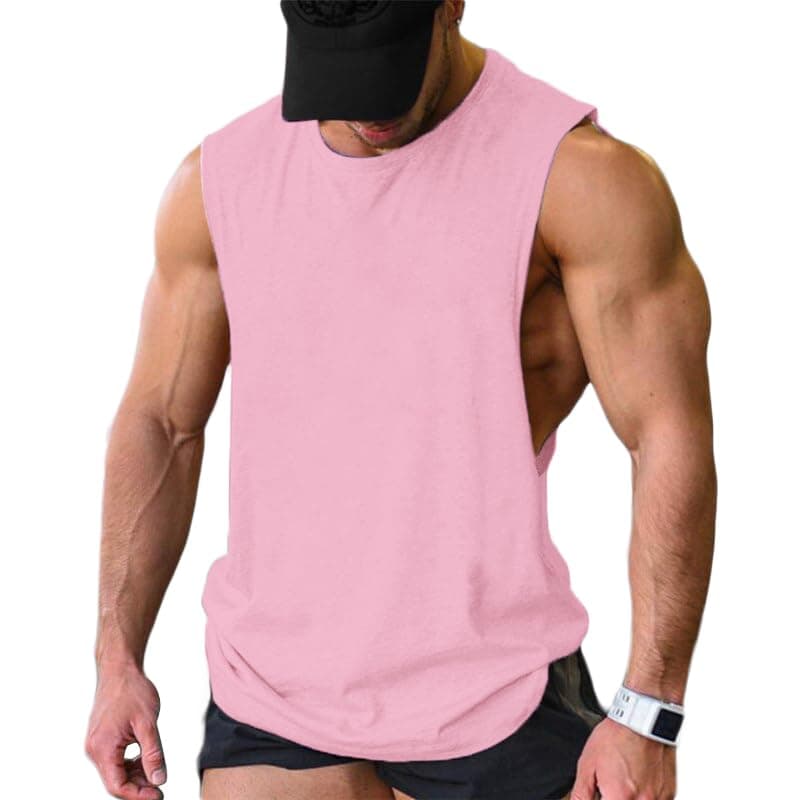 COOFANDY Men Workout Tank Top 2 Pack Gym Bodybuilding Sleeveless Muscle T Shirts,Pink,L