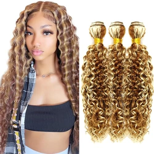 Blonde Human Hair Bundles Water Wave Bundles 20 22 Inch Unprocessed Brazilian Virgin Remy Hair 2 Bundle P30/613 Highlight Brown Water Wave Human Hair Extensions 100g/PC