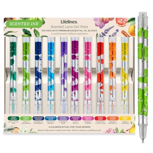 Lifelines Scented Lava Gel Pen Set, 10-Pack (Multi-Color) - 0.5mm Colored Gel Pens Infused with Scented Essential Oil Blends & Mesmerizing Lava - School Supplies for College Kids & Adults