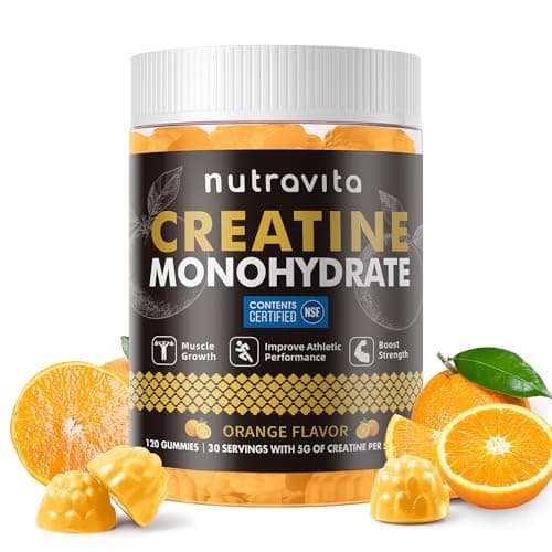 Nutravita Creatine Monohydrate Gummies for Men & Women-5g of Creatine Monohydrate per Serving - Sugar Free,Vegan, Orange Flavor, 120 Count